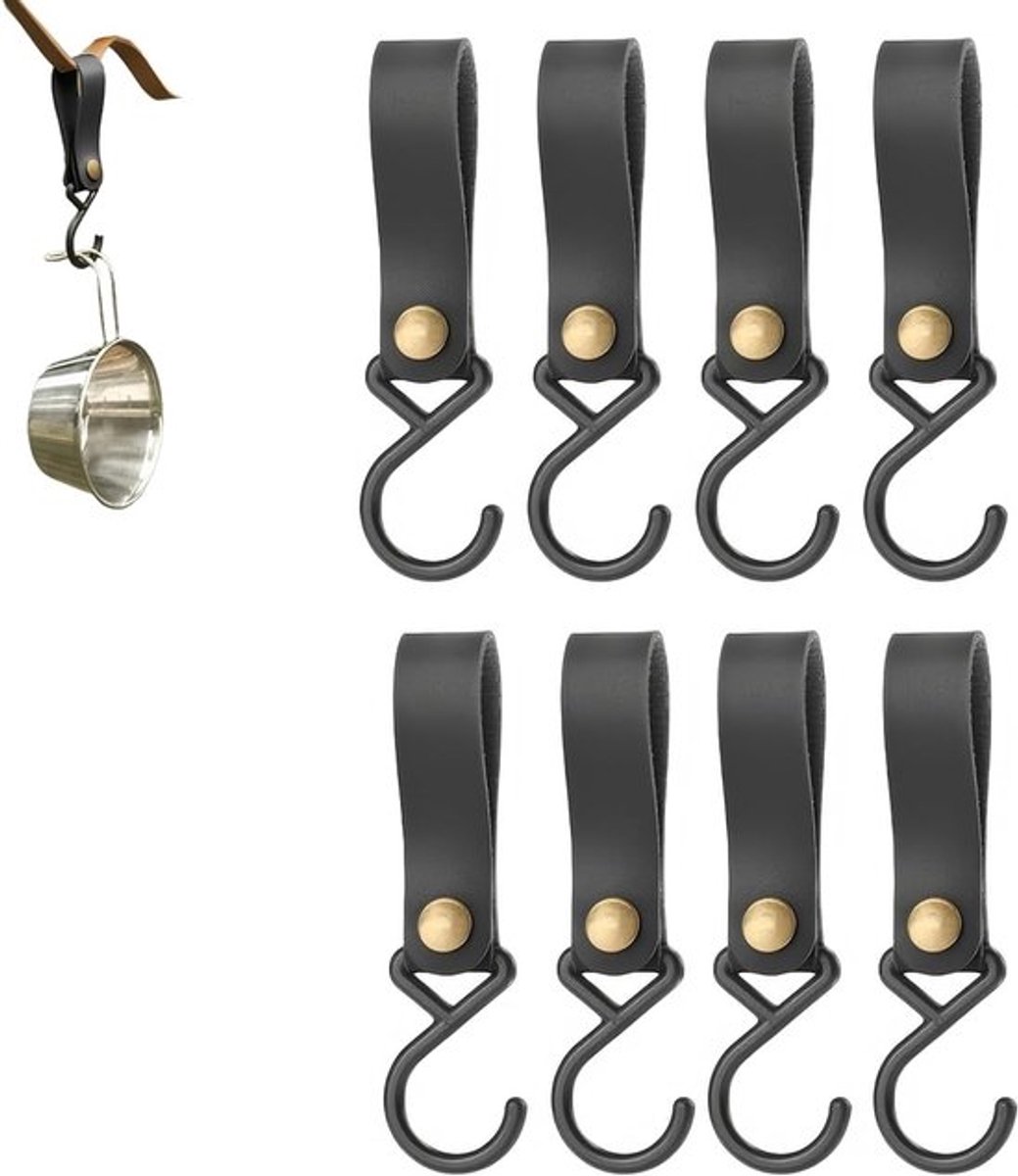 Multifunctionele Haken voor Buitengebruik - 8 Stuks Zwarte Haken voor Koken, Kleding en Campingaccessoires