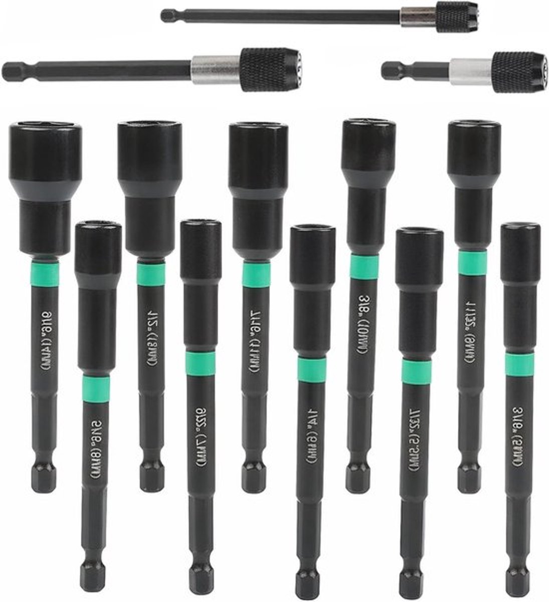 Complete 13-delige Magnetische Hex Socket Bit Set met 1/4" Hex Shank van 40ACR Staal voor Hoge Koppel en Roestbestendigheid