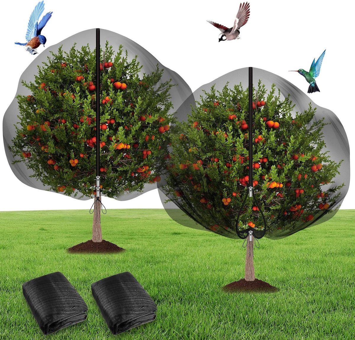 Plantenbeschermingsnet - Zwart - 3 m x 3 m - Fijnmazig Tuinnet met Trekkoord en Ritssluiting - Voor Tuin en Terras