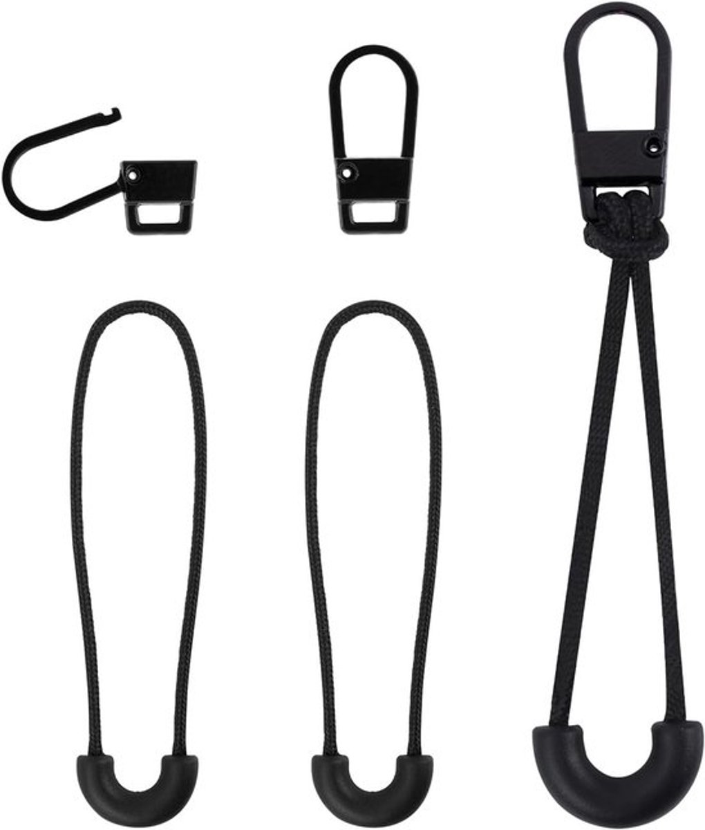 Set van 3 vervangende ritspullers, afneembare metalen ritsgrepen en verlengstukken voor reparatie van ritsen voor jassen, kleding, rugzakken en bagage (Zwart)