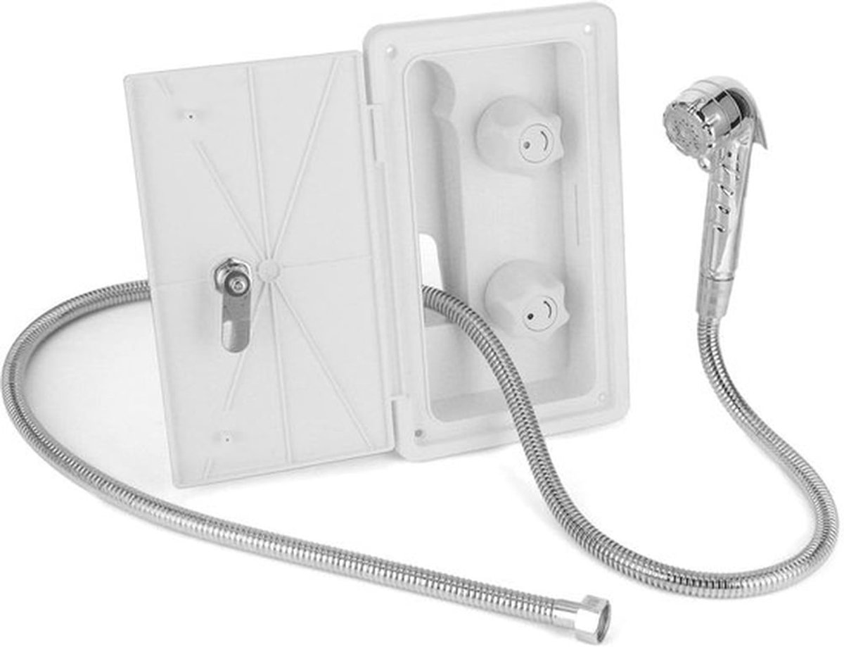 Douchecabineset voor camper - Warm/koud water - Dubbel ventiel - Douchekop - Metalen slang 1,5 m - ABS/roestvrij staal - Buitendouche