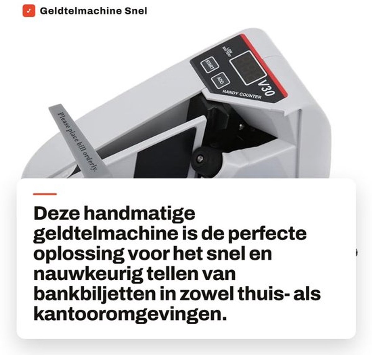 Geldtelmachine Handbediend - Compact en Draagbaar - Tot 600 Bankbiljetten per Minuut - Voor Thuis en Kantoor - Ondersteunt Diverse Valuta