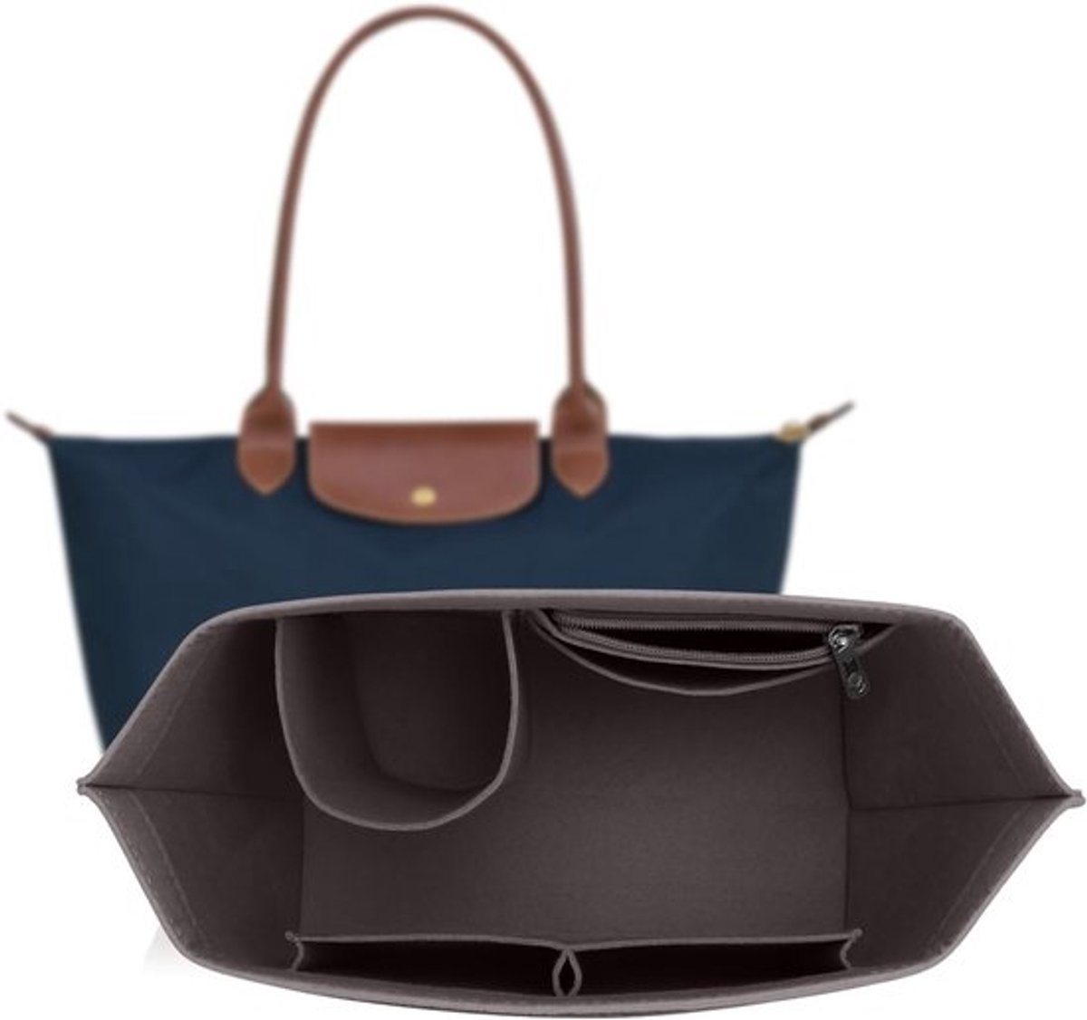 Multifunctionele Handtas Organizer Insert voor Grote Tassen - Vilt Pouch in Donkergrijs, Ideaal voor Opbergruimte en Organisatie