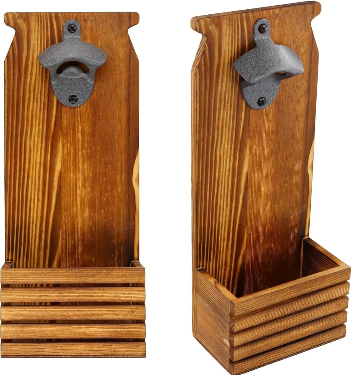 Flesopener van Hout - Bruin - 12 x 7,4 x 30 cm - Wandmontage of Vrijstaand met Opvangbak - Voor Keuken, Tuin en Pub