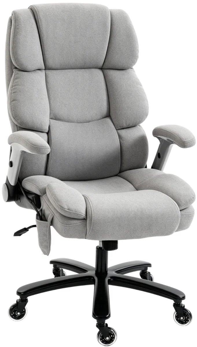 Ergonomische Bureaustoel met Airbag Lendensteun & Opklapbare Armleuningen - In Hoogte Verstelbaar - Draaibaar - Kantoorstoel - Gamestoel - Volwassenen Stoel - Directiestoel - Computerstoel - Lichtgrijs