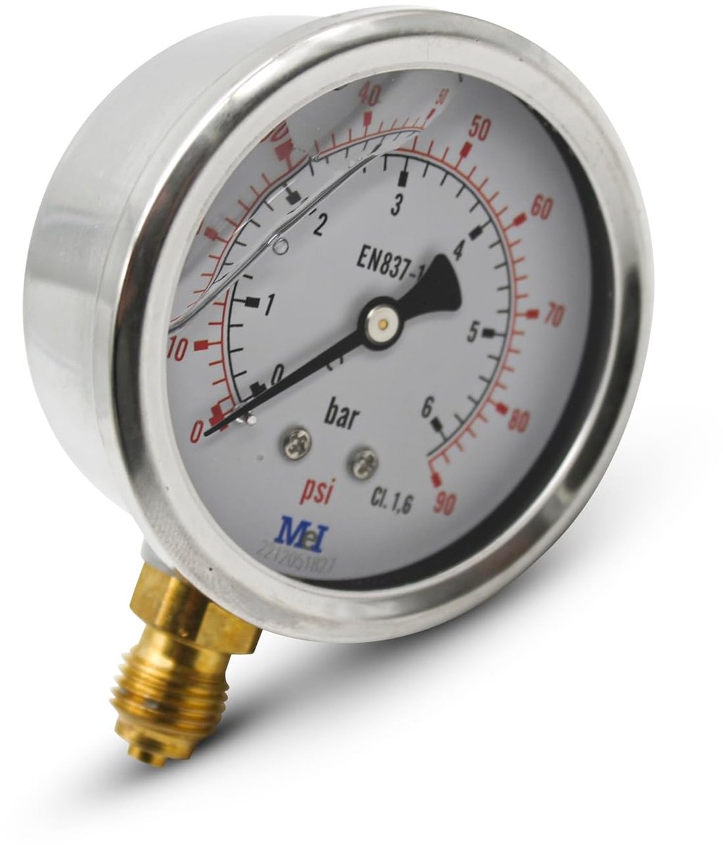 SnelShoppen - Waterdrukmeter 0-4 bar | Drukmeter voor waterdruk met glycerine 1/4 inch | Ø 63 mm | Verticale aansluiting | Drukregelaar voor zwembad,
