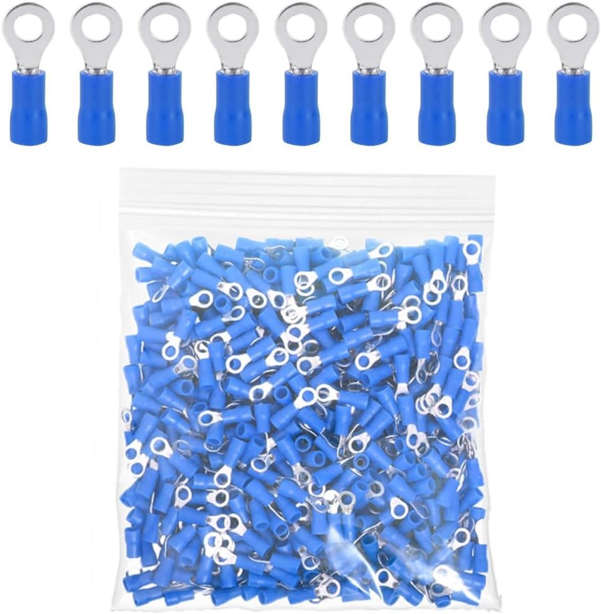 SnelShoppen - 100 Stuks Blauwe M4 Ringbussen, Koper, 4.3mm Gat, Geïsoleerde Elektrische Terminals, Kabelverbinders, Compressieverbindingen, 14-16AWG