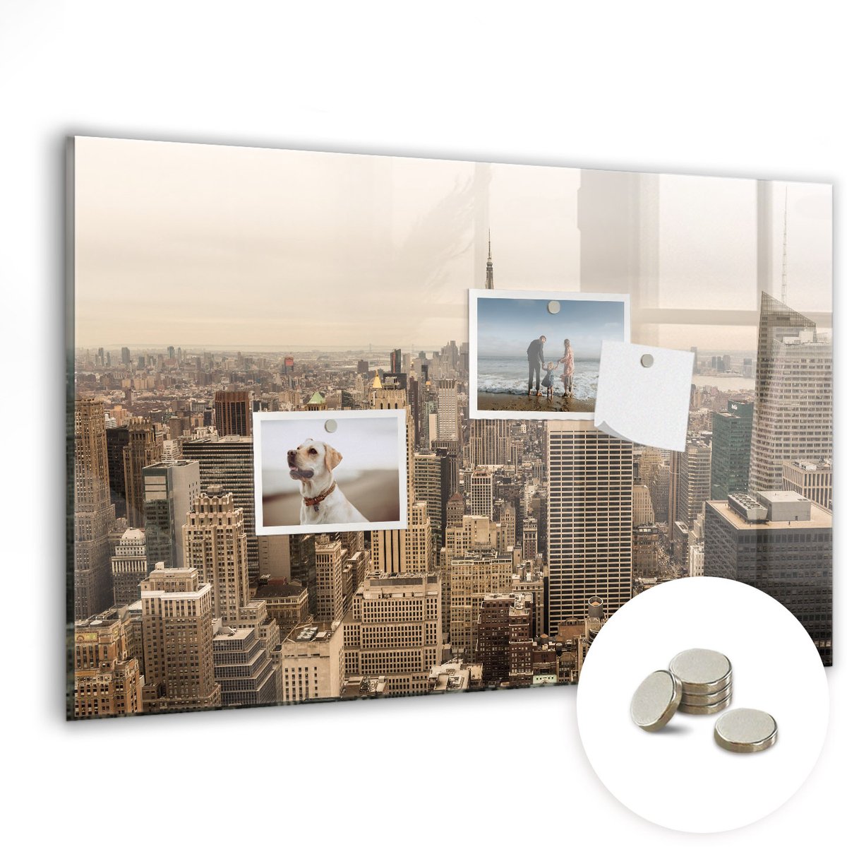 Coloray Glazen Magneetbord - Magnetisch Bord Stadslandschap - 60x40 cm - Bruin Magneetbord - Magnetic Board - Bureau Decoratie