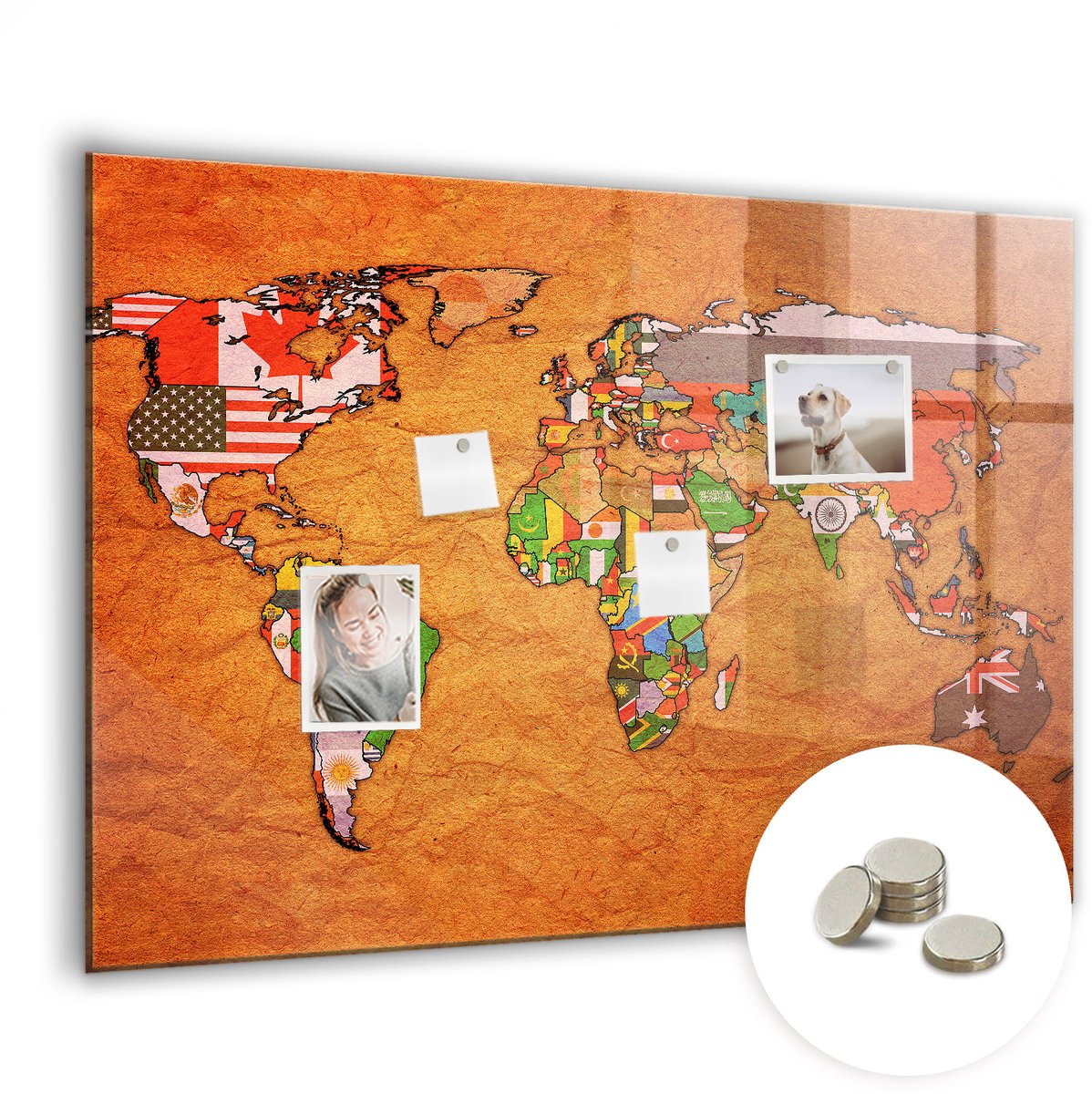 Coloray Glazen Magneetbord - Magnetisch Bord Moderne wereldkaart - 100x70 cm - Veelkleurig Magneetbord - Magnetic Board - Magneetbord Design