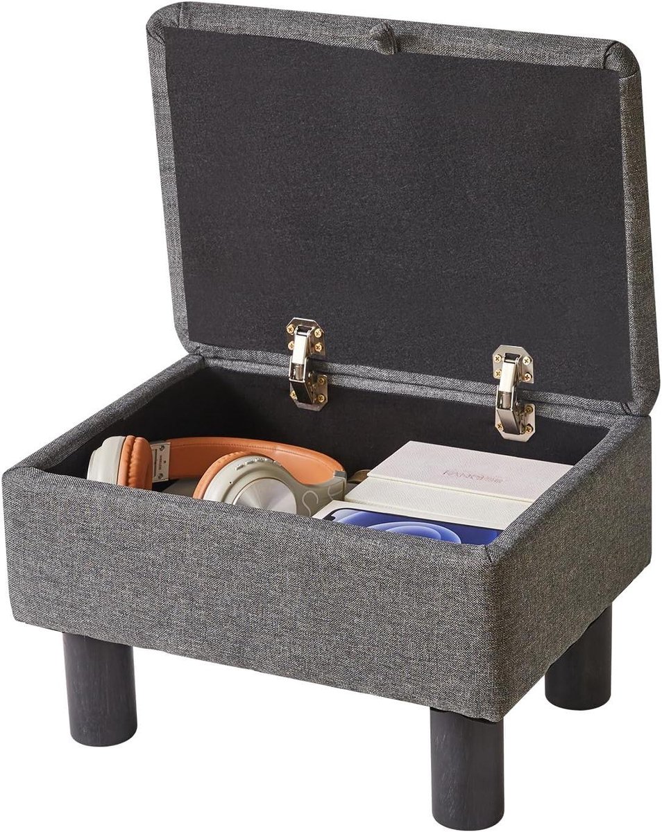 Ottomaanse Opbergpoef - Voetenbankje met opbergruimte - Extra zitplek - Verborgen opbergvak - 40 cm diep - Lichtgrijs
