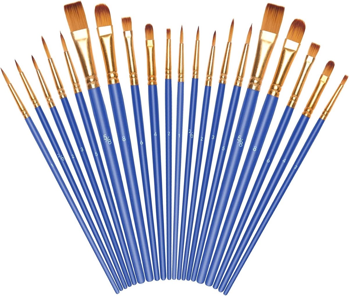 Professionele Kwasten Set van 20 Stuks met Nylon Haren voor Acryl, Olieverf, Waterverf en Gouache Schilderen - Moeder van Parel Blauw