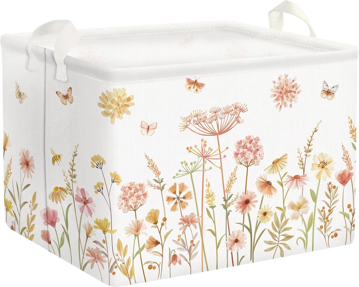 SnelShoppen - Vouwbare Wasmand met Handvat Bloemen Patroon voor Meisjes en Vrouwen, Multifunctionele Opbergmand voor Kinderen, Speelgoed, Kleding, 40