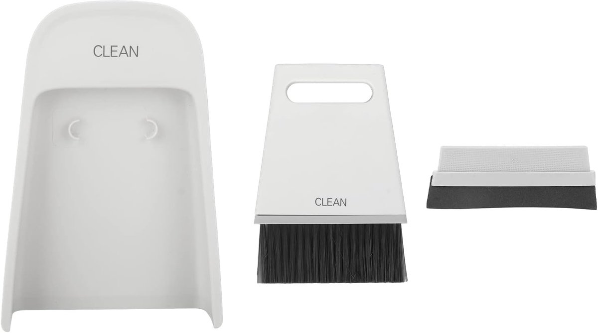 SnelShoppen - Dust Brush Set voor Kleine Tafels, 2 Borstels en 1 Duster voor Moeiteloze Schoonmaak, Vervangbare Borstelkoppen, Duurzaam ABS (Grijs-Wit