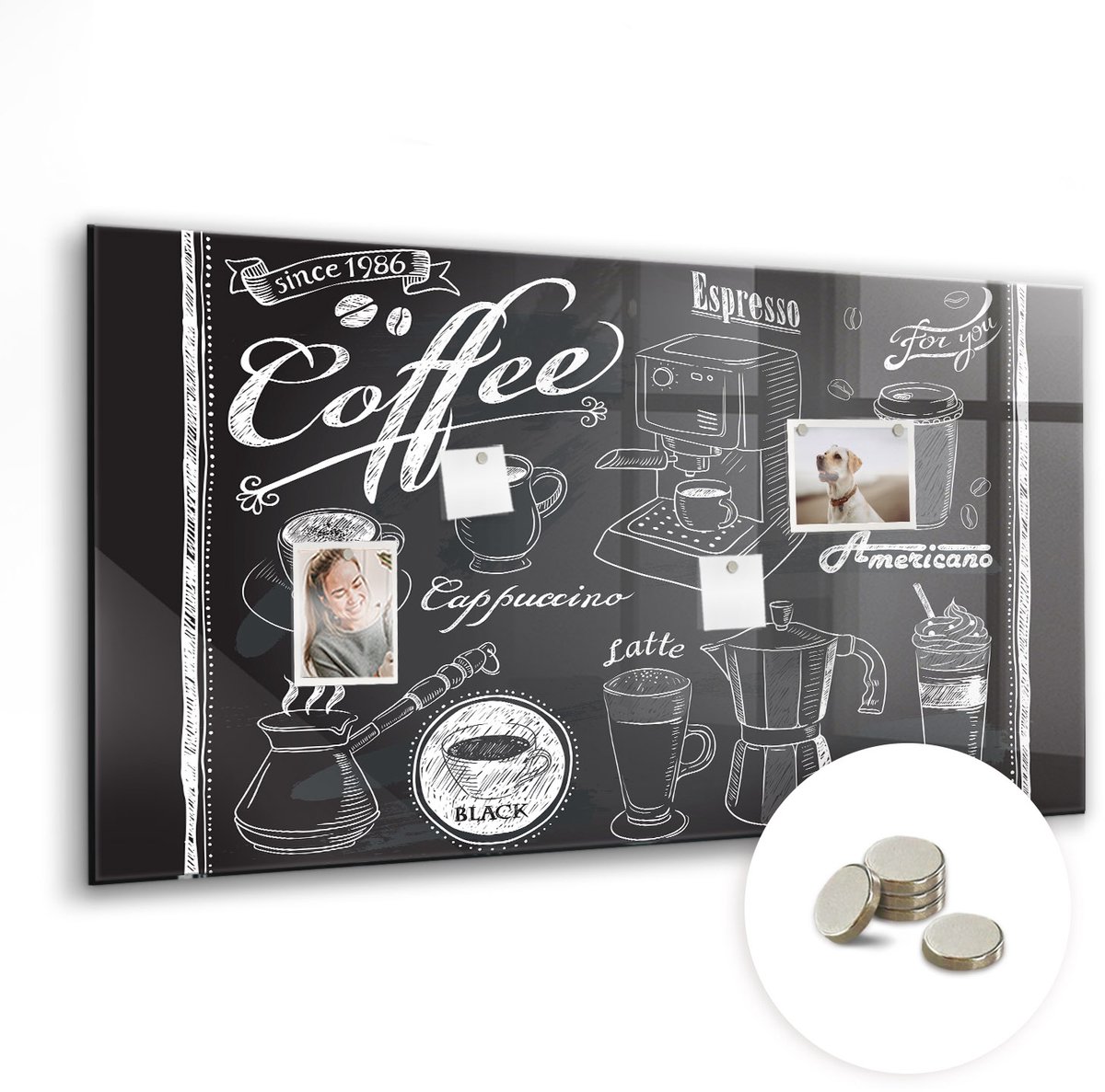 Coloray Glazen Magneetbord - Magnetisch Bord Basilicumblaadjes - 120x60 cm - Zwart-wit Magneetbord - Magnetic Board - Glazen Magneetbord