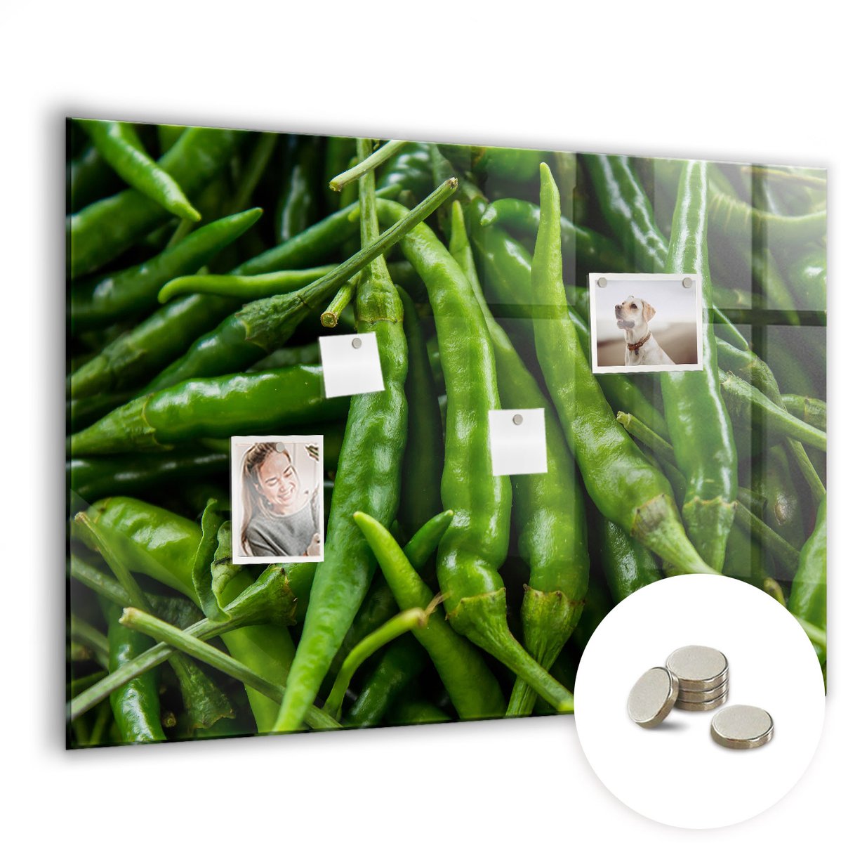 Coloray Glazen Magneetbord - Magnetisch Bord Chilipepers - 100x70 cm - Groente Magneetbord - Magnetic Board - Magneetbord Design