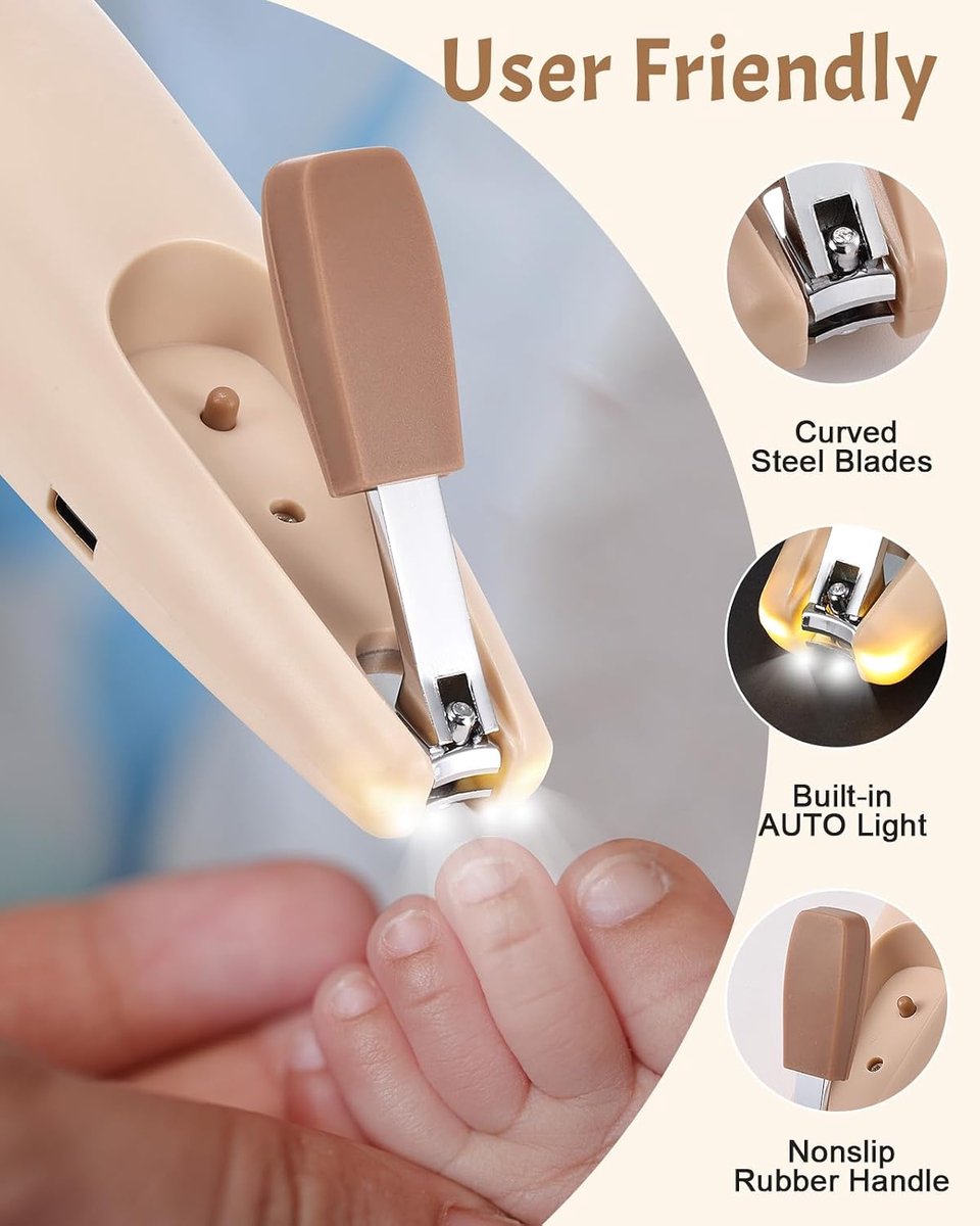 SnelShoppen - 25-in-1 Babyverzorgingsset, Elektrische Nageltrimmer, Baby Nagelvijl met Auto Lamp, Veilig Baby Nagelset voor Pasgeborenen, Draagbare Ba thumbnail 4