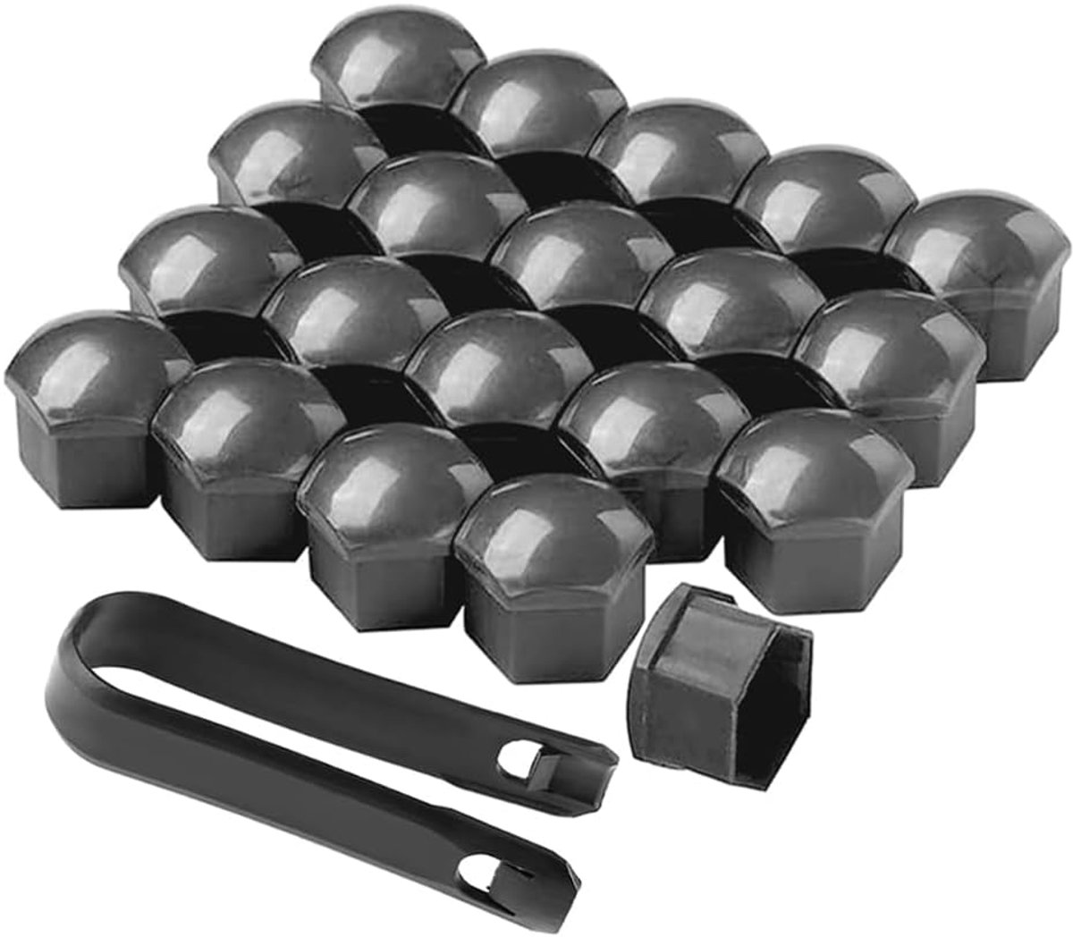 SnelShoppen - 20 Stuks 17mm Auto Wielmoerkappen, Universele Auto Naaf Schroefdeksels, Hexagonale Wielmoer Deksels met Verwijdertool (Grijs)
