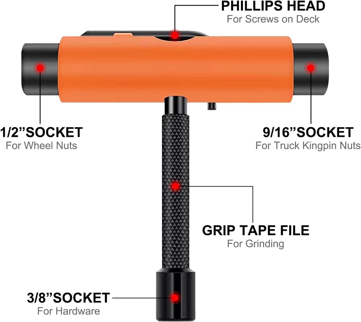 Skateboard T Tool voor reparatie en afstelling, veelzijdige sleutel voor skateboards, longboards en roller skates