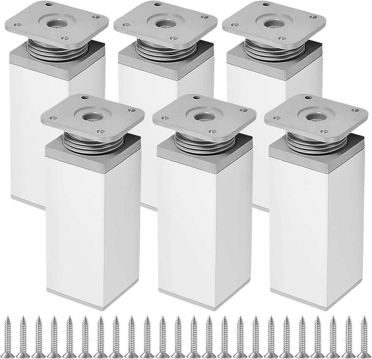 SnelShoppen - 6 stuks verstelbare meubelpoten van aluminium, hoogte 60 mm, diameter 40 mm, perfect voor tafels, stoelen, kasten en banken