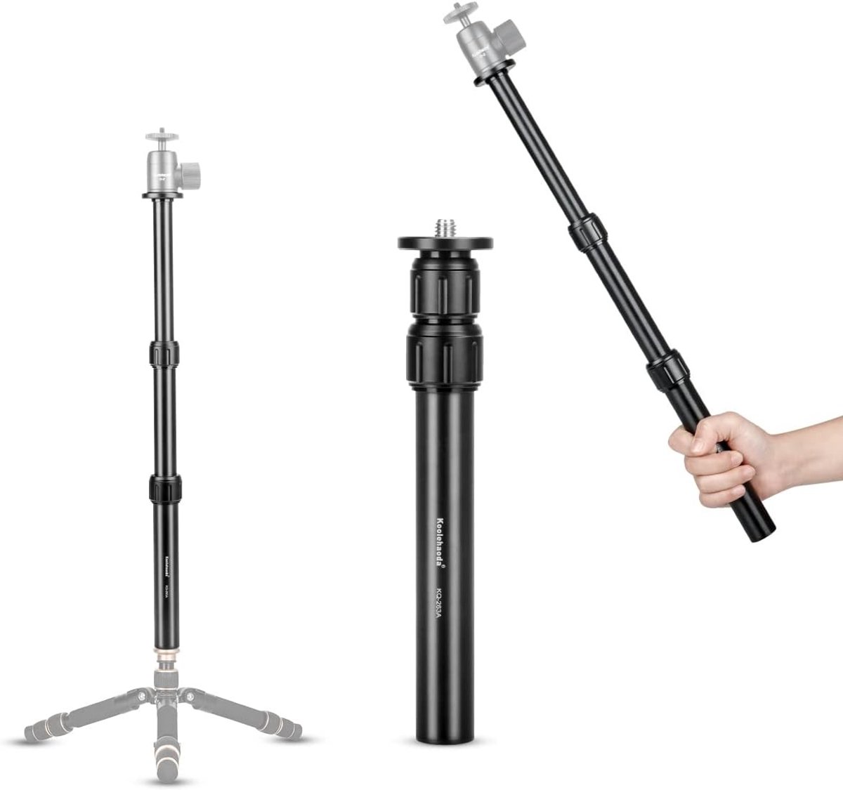 Verstelbare Tripod Extension Rod met 3 Secties, Aluminium Telecopische Stang voor Camera's en Gimbals, Max. Draagvermogen 15kg, Ideaal voor Fotografie en Videografie