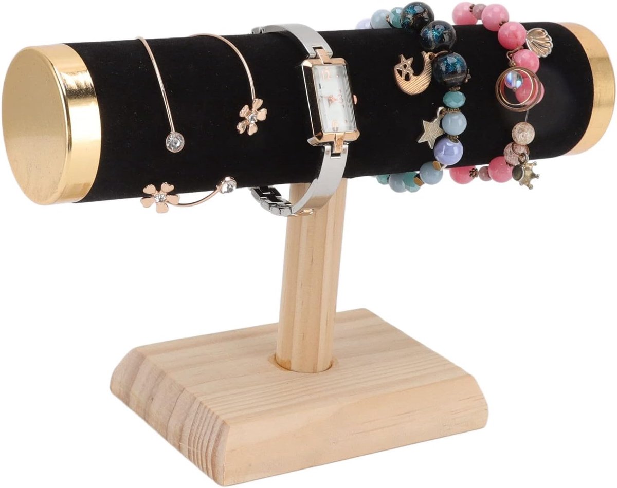 SnelShoppen - T Bar Bracelet Display Stand - 23cm Armband en Kettinghouder - Sieraden Organizer van Hoogwaardige Faux Leer - Zwart voor Thuis en Showr
