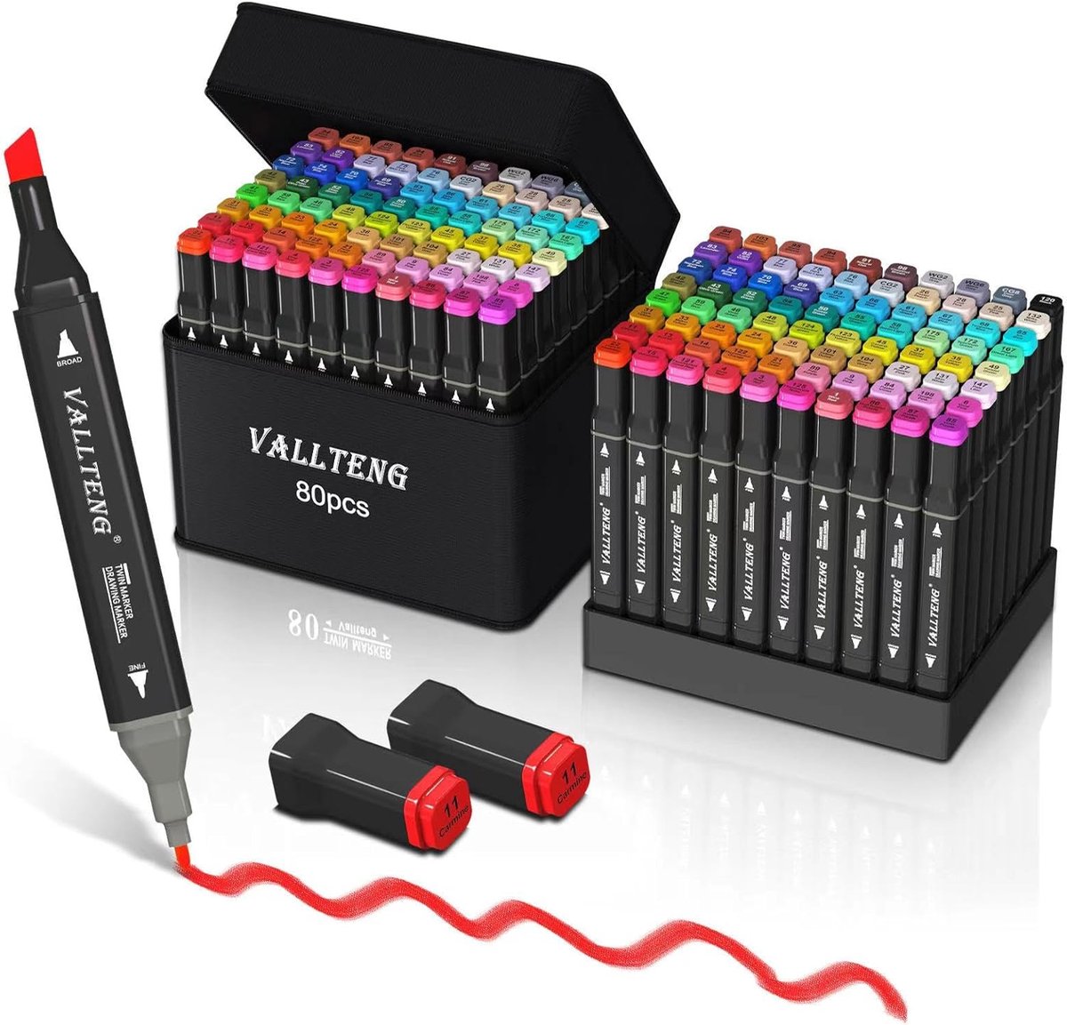 SnelShoppen - Vallteng Alcohol Markers Set 80 Kleuren, Dual Tips Kleurstiften voor Volwassenen, Permanente Kunststiften Set met Draagtas voor Tekenen,