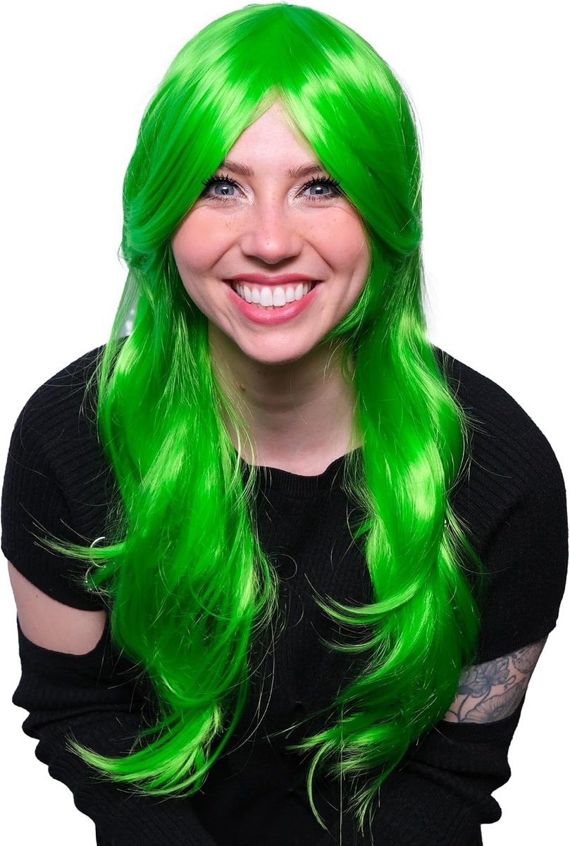 SnelShoppen - Groene Perücke – 20 Inch Lange Golvende Haar voor Fancy Dress Party – Cosplay Kostuum – Verkleed Perücke, Verkleed Feesten – Fancy Dress