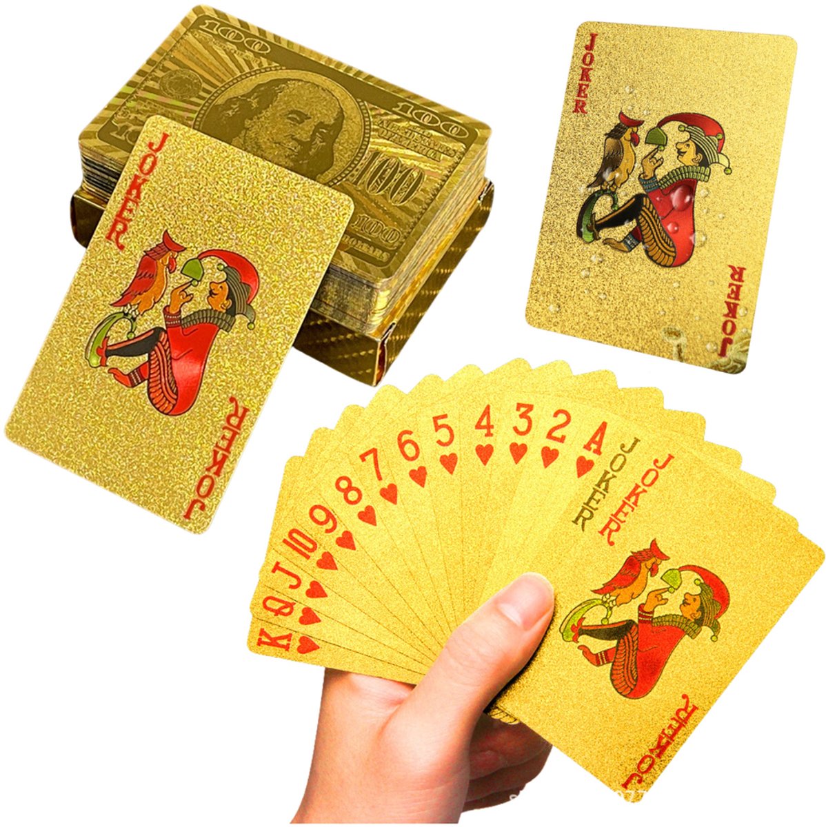 Elegante dollar bankbiljet gouden speelkaarten dek 54 kaarten