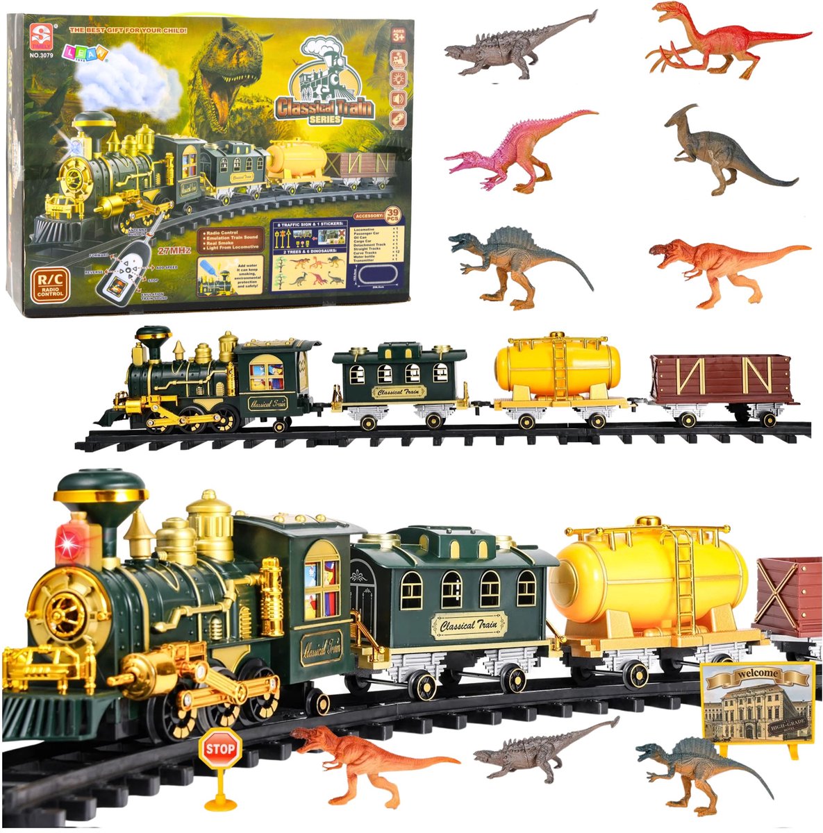Klassieke Trein Dinosaurussen Lichten Geluiden Rook 39 St.
