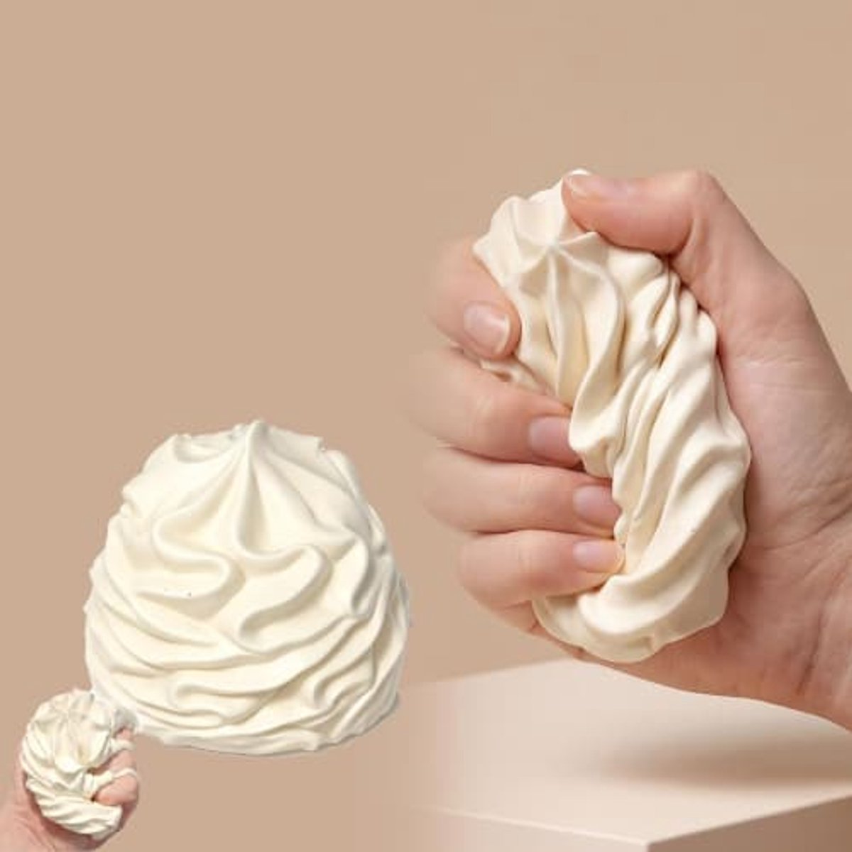 Ryoudavell - Crème Siliconen Anti Stress Fidget Bal - Rising Anti-Stress Bal - Terugverend Knijbaar Speelgoed - Sensorisch Fidget Toy voor Stressvermindering & Angstverlichting - Sensorisch Knijp & Rek Speelgoed tegen Stress & Angst
