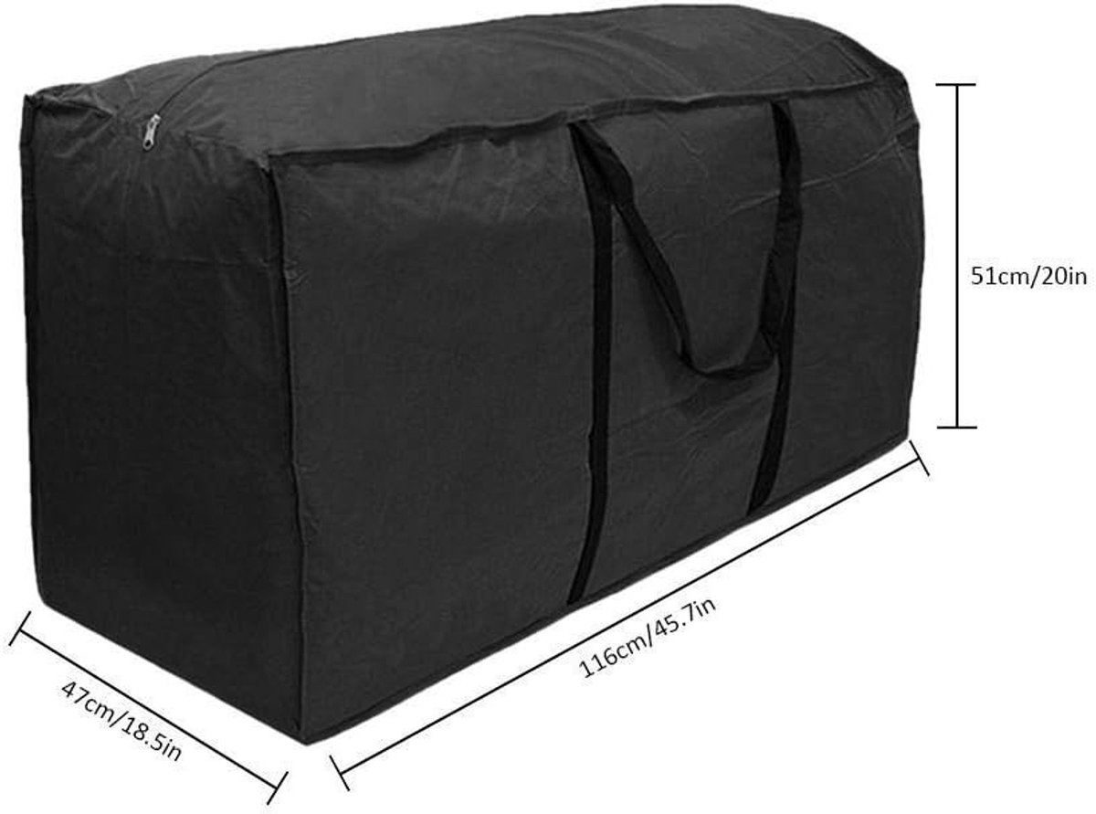 Opbergtas voor Kussens - Zwart - 116 x 47 x 51 cm - Waterdichte Beschermhoes met Handvat - Voor Tuinmeubelen