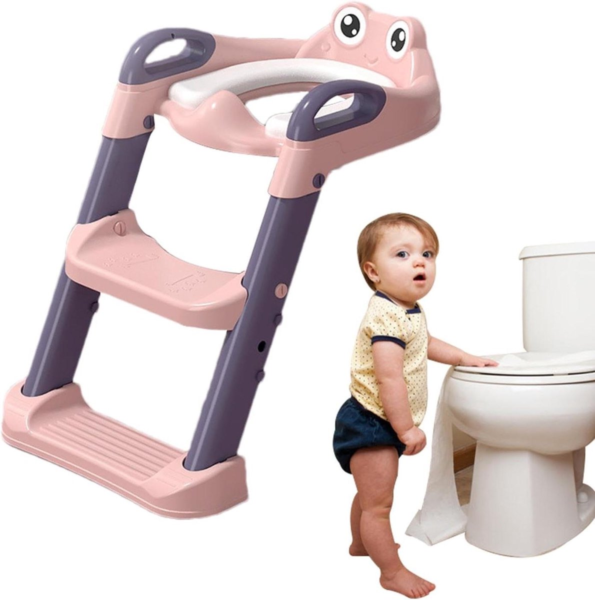 Potty Training Ladder - Toilet Stoel - Zindelijkheidstraining - Antislip en Stabiel - 15-22 cm - Roze