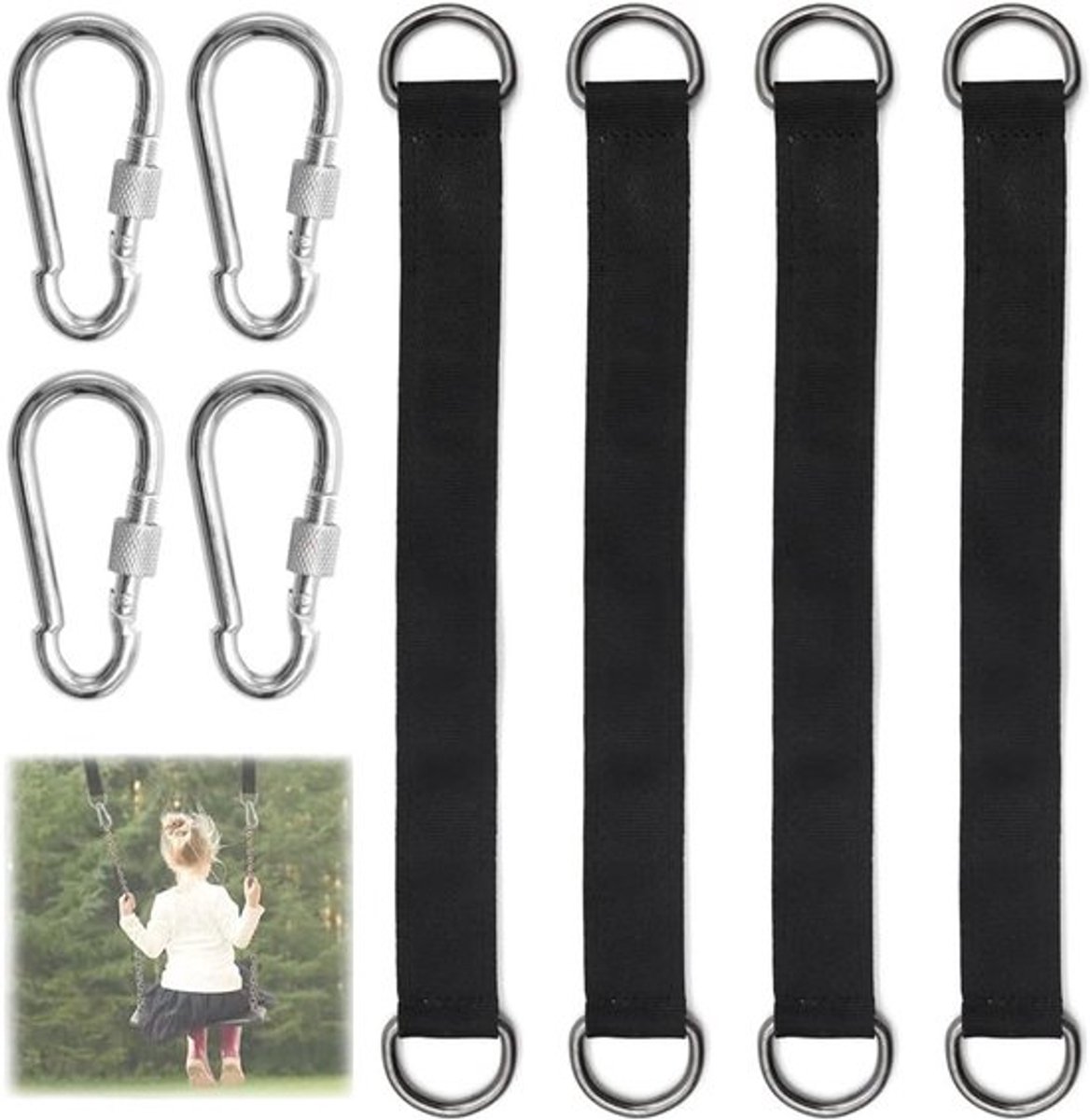 Hangmat-Hangset met 2 Karabijnhaken en Verstevigde Bevestigingsriemen voor Tuin en Camping, Ideaal voor Ontspanning en Buitenactiviteiten
