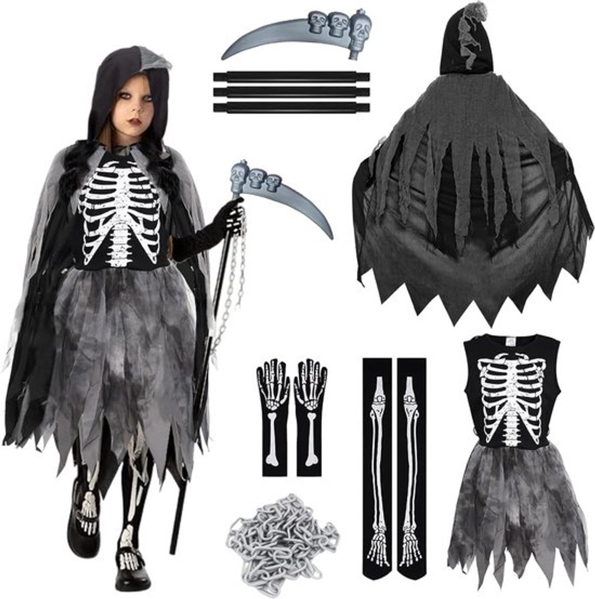 Vrouwelijk Skeletenkostuum voor Halloween en Cosplay Feest, Perfect voor Dames en Heren