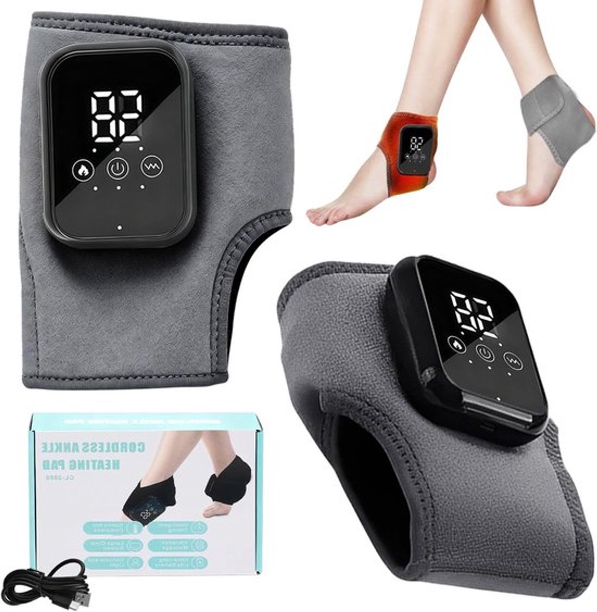 Draadloze Voetmassager met 3 Vibratiemodi en 3 Warmte-instellingen voor Diepe Ontspanning, Draagbare Massages voor Vermoeide Benen en Voeten, 2 Stuks