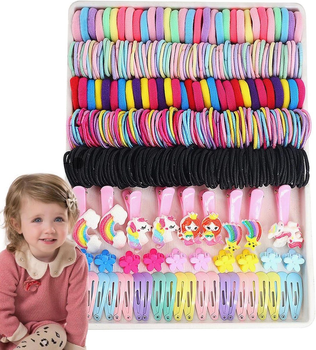 Haaraccessoireset - Haarclips en elastiekjes - Dagelijkse styling - Modieuze patronen - 18.4 x 14.2 x 4.3 cm - Multicolor