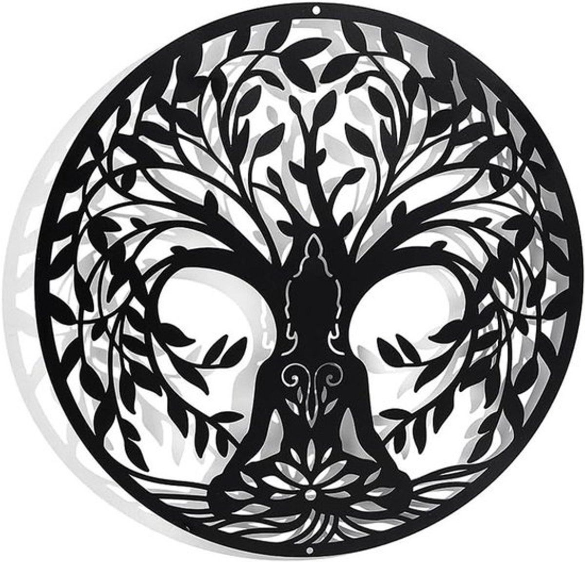 Boom des Levens en Yoga Metaal Wanddecoratie, Zwart Silhouet Wandkunst voor Thuis, Slaapkamer, Woonkamer, Badkamer, Keuken, Kantoor en Hotel, 30x30cm, Uniek en Modern Design