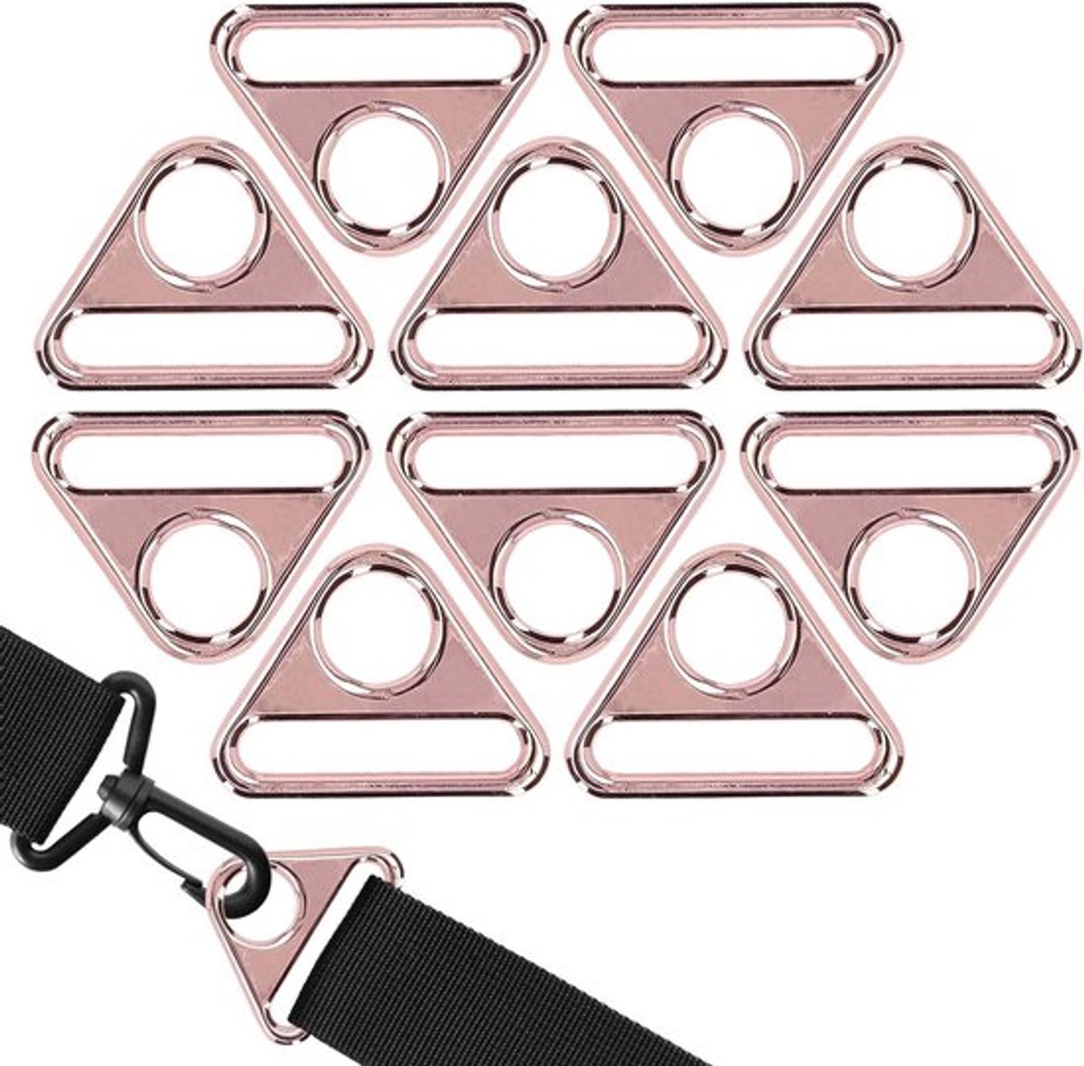Set van 10 Triangulaire Gespen van Zinklegering, 38mm Verstelbare Ringen voor Rugzakken, Meerdere Functies voor Luggage en Webbing Accessoires in Roségoud