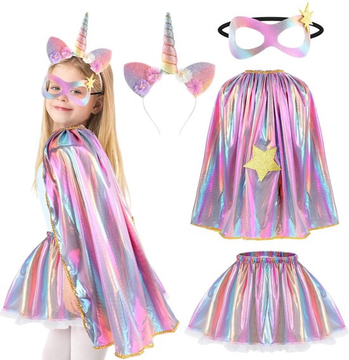 Prinsessenkostuum voor meisjes - Tutu Rok - Eenhoornkostuum - Hoofdband - Prinsessenkape - Verkleedkleding 3-12 jaar