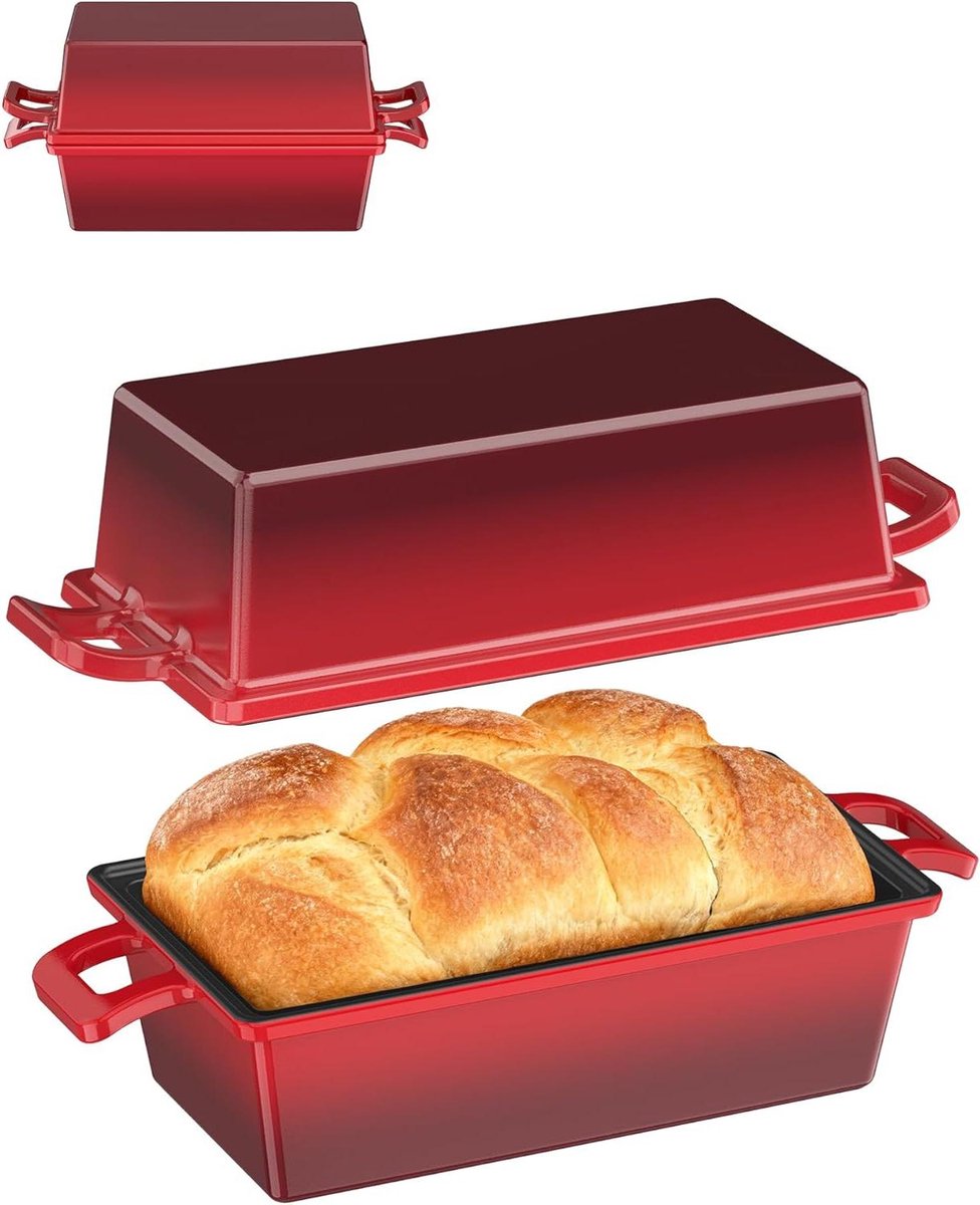 Broodbakpan met deksel - Gietijzeren pan - Zelf brood bakken - 2-in-1 functie - 28 x 13 cm - Zwart