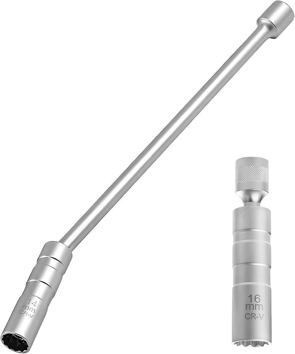 Bougiesleutel set 14 mm en 16 mm, 3/8 inch - 12 kantig - Magnetisch - Draaibaar - Bougiegereedschap - Bougiemoer - Bougies verwijderen - 2 stuks