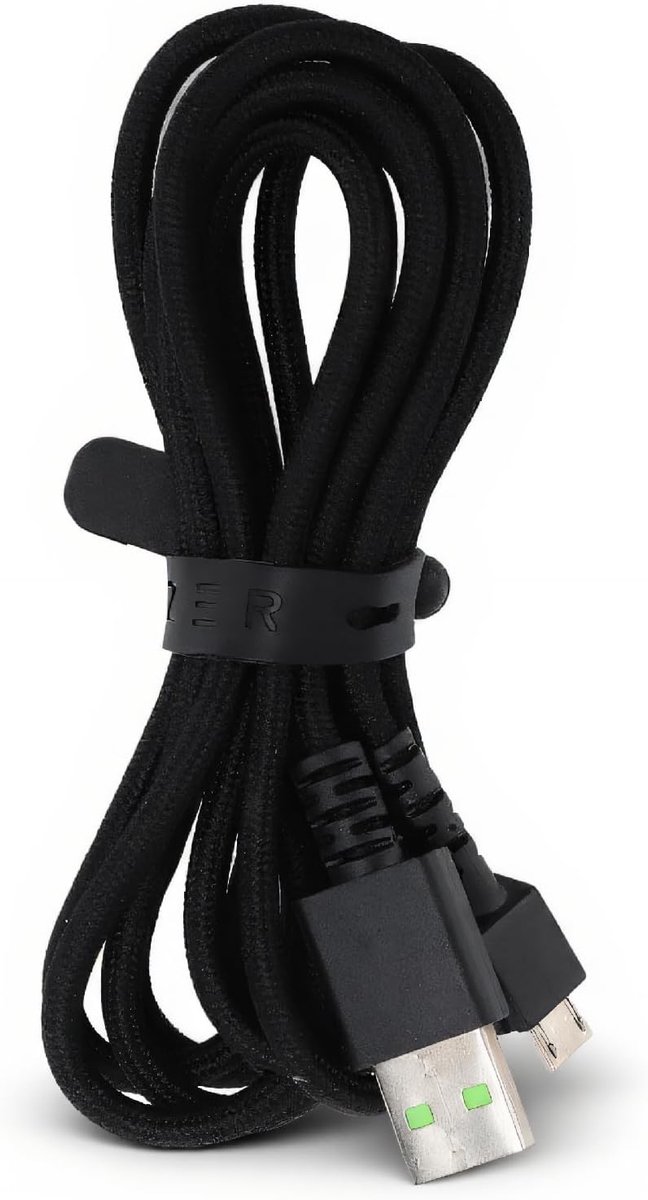 SnelShoppen - 1.8M USB Oplaadkabel voor Gaming Muizen, Vervangingskabel voor Naga Pro, V2 Pro en Basilisk, Nylon Metaal, Zwart, Ideaal voor Gamers