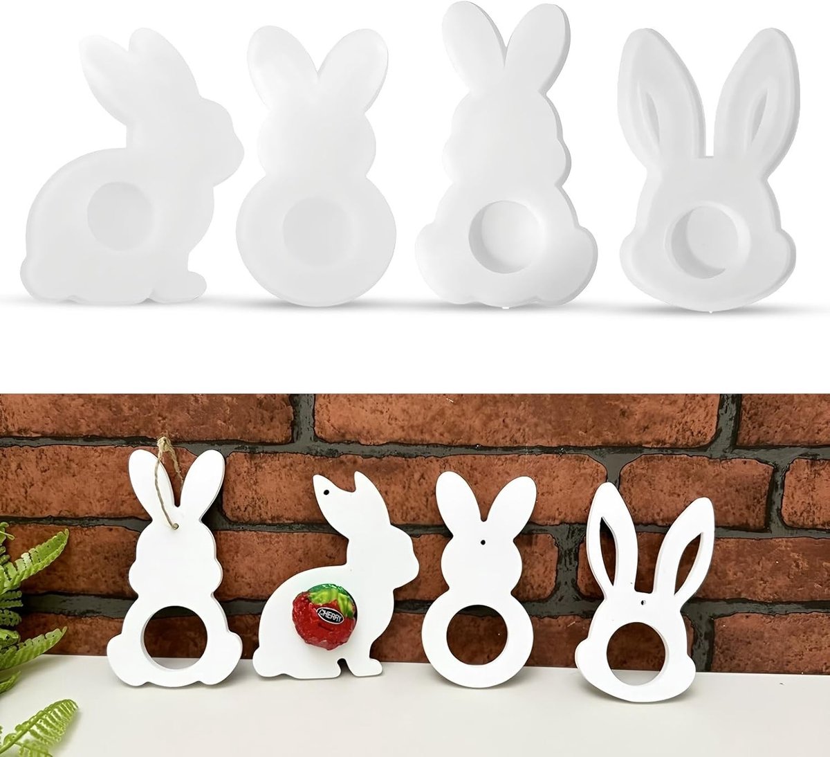 Easter Silicone Mallen Set van 4 Stuks voor DIY Gips, Kaarsen en Lente Decoratie met Konijnen Motief