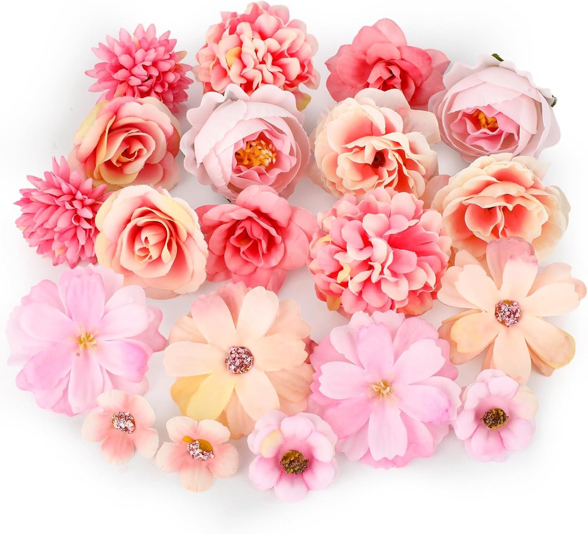 SnelShoppen - 20 Stuks Kunstbloemen Hoofden, Nep Rozen, Pioenrozen & Kersenbloemen voor DIY Decoratie, Bruiloft, Feest, Tuin, Wreath, Cake Versiering