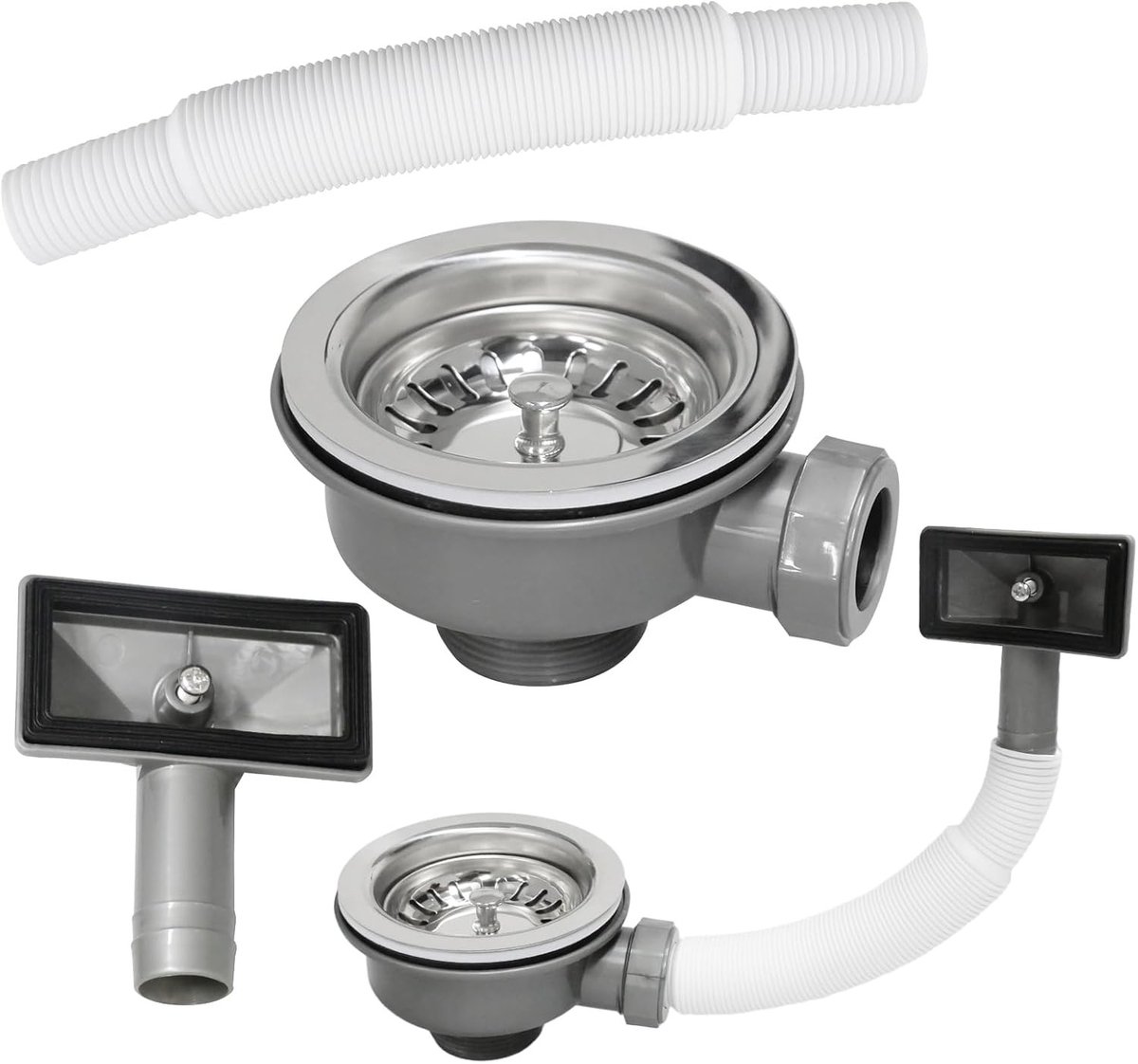 Gootsteenafvoergarnituur RVS 110mm met Zeefkorf en Overloop - Verdikt Design voor Gootsteengat 83-90mm, Duurzaam en Efficiënt Afvoersysteem