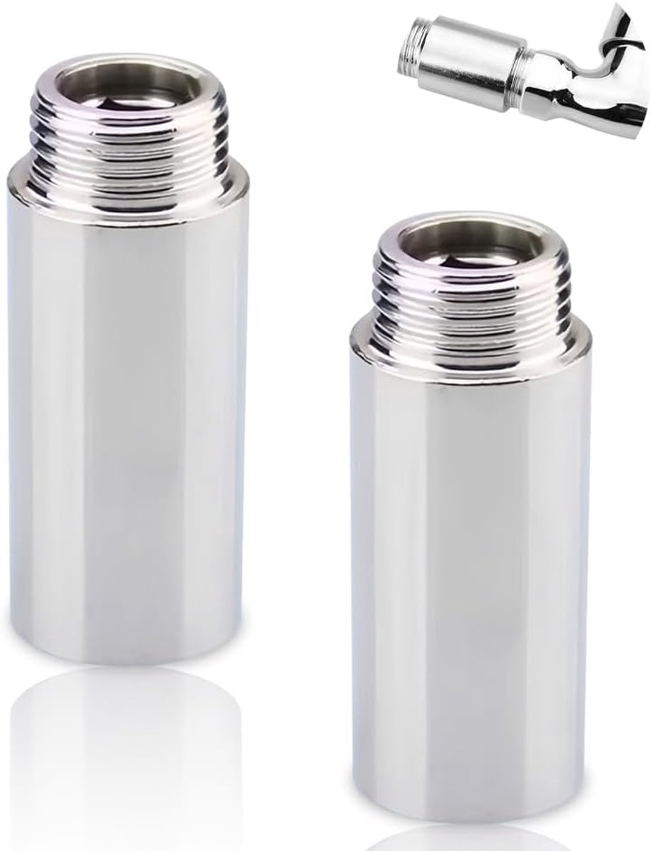 SnelShoppen - Set van 2 Tap Extensions 1/2" x 80 mm, RVS, Douchekop, Verwarming en Drinkwater, 80mm Verlenging, DN15 Draad Verbinding, Hoekkranen