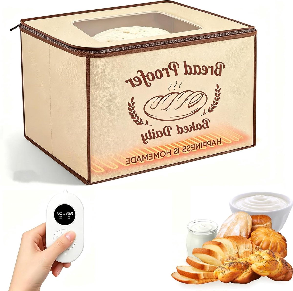 Brooddeegrijsbox - Opvouwbare rijskast - Zuurdesem Maken - Temperatuurregeling 10-45℃ - 40x30x30cm - Grijs