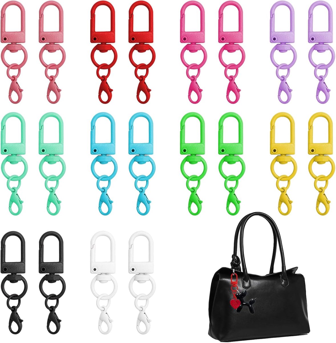 Carabiner haken set van 20 - verschillende kleuren - stevige sleutelring - ideaal voor sleutels en tassen - SnelShoppen