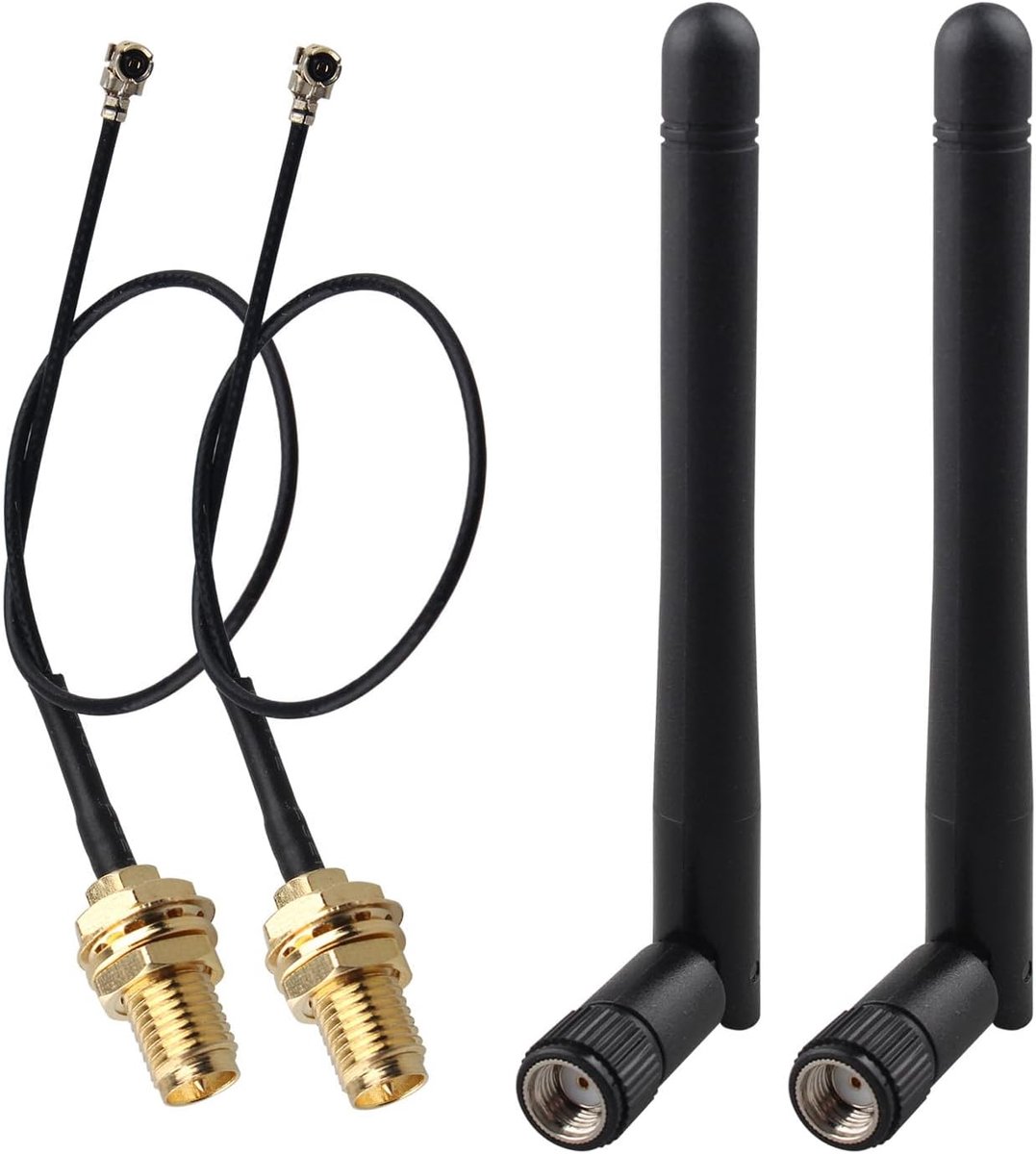 2Pcs Dual Band WiFi 2.4GHz 5GHz 5.8GHz 3dBi RP-SMA Male Antenna+15cm U.FL IPX IPEX MHF1 to RP-SMA Female Extension - ShopVlot