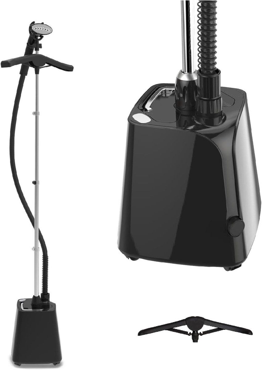 Stoomstrijkijzer - Verticale stomer - Kleding verzorgen - Klaar in 60 seconden - 18 liter tank - Glanzend zwart